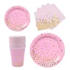 Pink Golden Dot Plate Straws Paper Cup Disposable Tableware Birthday Party Decoration Wedding Christmas Baby Shower Halloween Wtign