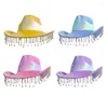 Berets Rhinestones Tassel Cowboy Hat Bride Cowgirl Bachelorette Party Bridal