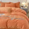 Bedding Set Trendy Brand High end Thickened Warm Milk Velvet Set Four Piece Set Double sided Coral Down Duvet Cover and Plush Bed Sheet Big Brand Fitted Sheet
