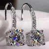 Dangle Earrings 10K Au417 White Gold Women Stud Drop Moissanite Diamonds Round Wedding Party Engagement Anniversary Trendy