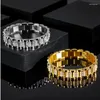 Link Bracelets 14mm Heavy Men Women Hiphop CZ Zircon Bracelet Punk 18K Gold Plate Titanium Steel Chunky Watch Chain Bangle Jewelry