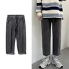 Herren Jeans Herren Street Smoky Grey Baggy Jeans Herbst Korean Fashion Straight Denim Cropped Hose Wide Leg Pants Male 230414