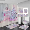 Douchegordijnen Kerst Douchegordijnen Sets Sneeuwpop Rode Vogel Ceder Landschap Kerst Badkamer Decor Tapijten Badmat Toilet Cover R231114