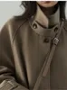 Misto lana da donna Cappotti di lana invernali Cappotti eleganti con lacci Capispalla da donna con risvolto solido Manica lunga Fascia alta Moda femminile Autunno Inverno 231114