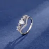 Cluster Ringe Lokwan 925 Sterling Silber Krone eingelegt mit tropfenförmigem Zirkon für Frauen edler Temperamentstil Modeschmuck Geschenk