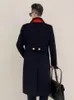 Vestes pour hommes Manteau en laine noire Manteau à double boutonnage classique de couleur contrastée Doudoune détachable Jeunesse britannique 231113