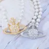 24SSデザイナーViviene Westwoods Western Empress Dowagerのハイグレードの雰囲気ファーストレイヤー大きな土星真珠ネックレス