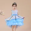 Girl Dresses Girls Blue Print Bridesmaid Dress Flower Kid Wedding Ball Gown Toddler Princess Hi-Low Pageant Evening