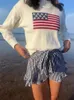 Kadın Sweaters Fit örgü kazak jumper y2k estetik harajuku sonbahar üstleri 2023 kadın bayrak vintage gündelik uzun kollu mürettebat gevşek 231114