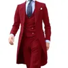 Men's Suits Blazers Arrivel Long Coat Designs Chinese Red Men Suit Gentle mens Tuxedo Prom Blazer Custom 3 Pieces JacketvestPants 231113