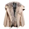 Mulheres pele falsa maomaokong inverno moda feminina luxuoso casaco de pele de coelho grande guaxinim com capuz parka jaqueta bomber 231113