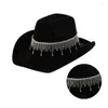 Berets 449B Atemberaubender Cowboyhut Western Cowgirl Für Frauen Mädchen Po Requisiten Schimmernde Quasten Nachtclub Bar Tanzen