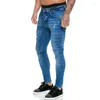 Jeans masculinos na moda retalhos personalizados apertados perna pequena high street moda casual versátil