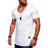 Herrdräkter B6305 toppar tees anlände djupt v hals korta ärm män t shirt smal fit t-shirt mager casual sommar tshirt camisetas