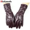 5本の指の手袋シープスキンレザーグローブのファッションエラスティックスタイルのベルベットの裏地秋と冬のレトロカラーポイント231114