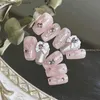 Kunstnagels Handgemaakte roze glittery Y2K nepnagel met lijm Vlinderpers op nagels Kunstnagels Tips Herbruikbare korte kist Manicure Kunstcadeau Q231114