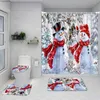 Douchegordijnen Kerst Douchegordijn Set Kerstman Sneeuwpop Rode Vrachtwagen Kerstboom Nieuwjaar Badkamer Decor Tapijt Badmat Toilet Cover R231114