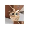 Pendant Necklaces Fashion Women Owl Neclace Long Animal Sweater Chain Bijoux Femme Golden Antique Sier Bronze Necklace Drop Dhgarden Dhb7Y