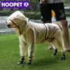 Собачья одежда Hoopet Pet Raincoat Puppy четыре фута прозрачный водонепроницаемый водонепроницаемый плюшевый большой дождь для животных 230414
