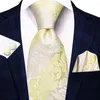 Strikjes 2023 Geel Champagne Bloemen Stropdas Voor Mannen Cadeau Modemerk Bruiloft Stropdas Handky Manchetknopen Groothandel Hi-Tie Designer