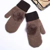 Gants sans doigts femmes hiver doigt complet avec balle Double épaisseur laine de cachemire adulte chaud tricot torsion doux dame fourrure mitaines AWG015