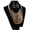 Colliers pendants ensembles de bijoux vintage Bohemian Crystal Chocker MtiLayer Colorf Beads Conclusion Collier Boucles d'oreilles pour Wo Dhgarden Dhuib