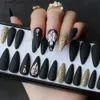 False Nails Black Stiletto false nails DIY crystal Golden glitter Fake nails full set press on nails custom box nails 28pcs Q231114