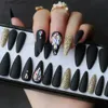 Künstliche Nägel, schwarze Stiletto-Kunstnägel, DIY-Kristall, goldener Glitzer, künstliche Nägel, komplettes Set zum Aufdrücken der Nägel, individuelle Box-Nägel, 28 Stück, Q231114