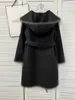 Misturas de lã feminina designer outono e inverno nova mão-embrulhada borda cashmere casaco longo s couro casual solto trincheira 13t5 t4kb