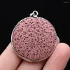 Pendant Necklaces 34x38mm Volcanic Rock Charms Natural Stones Round Bead Lava Stone Beads For DIY Jewelry Necklace Making Findings Gift