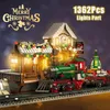 Blocchi creativi 1362 pezzi Pista del treno dell'albero di Natale con la luce Modello di costruzione Cottage di Natale Babbo Natale Mattoni fai da te Giocattoli Regali per bambini 231114