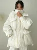 Womens Down Parkas Winter Hooded Warm Jacket Women Cotton Coat Oregelbundet fluffig bubbla Drawcord midja utkläder 231114