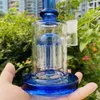 8,6 tum tungt tjockt glas vattenrör bong bubblare blå vattenpipa med percolator 14mm manlig rökning tobakskål
