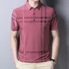 Herrpolos Browon Business Polo Shirt Men Summer Casual Loose Breattable Anti-Wrinkle Short Sleeved Plaid Men Polo Shirt Men Tops 230414