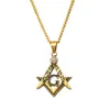 Pendant Necklaces Men's Gold Masonic Symbol Pendant Necklace Stainless Steel Fashion Punk Retro Freemason Pendant With 20-27" Cuban Chain T230413