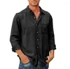 Casual shirts voor heren 2023 Spring herfstheren denim lange mouw knoop naar beneden zakje retro werk mannelijke slanke fit solide kleur mode tops