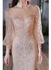 Princess Plus Size Of Bride Dresses Long Sleeve Sequined Crystals Shiny Gown Beaded Mermaid Mom Formal Evening Gowns Bling Satin Mother Dress 403