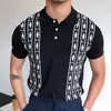 Herrpolos sommar Essentials Men's Polo Shirt Kort ärm Knit Top Slim Fit Stripe Stitching Business Shirt Fashion Shirts For Men 230414