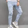 Men S Jeans Men Streetwear Stylowy rozbity łata Slim Pencil Spodery Męskie Casual Elastyczne Denimowe spodnie 231113