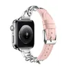 Cinturino in pelle con cinturino in acciaio inossidabile per cinturino Apple Watch 44mm 45mm 44mm 42mm 41mm 40mm 38mm Braccialetti di lusso Serie iWatch 8 7 6 5 4 Cinturino sostitutivo