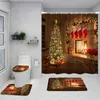 Douchegordijnen Kerst Douchegordijn Set Kerstman Sneeuwpop Rode Vrachtwagen Kerstboom Nieuwjaar Badkamer Decor Tapijt Badmat Toilet Cover R231114