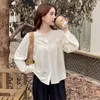 Kvinnor BLOUSES 2023 Autumn Shirt Stand Collar Long Sleeve Blus Basic White Tood Ear Edge Shirts and Ol Women Tops