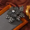 Broches Morkopela Vintage exagéré noir strass fleur broche broche luxe Banquet fête pour femme homme cadeau