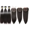 Inslagen Recht Echt haar 3 bundels met sluiting Bundels met 4x4 Gratis deel HD Vetersluitingen Brazilian Weave Extensions Haar Lang Straig