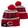 Reds Beanie Cincinnati Bonnets Toutes les 32 équipes tricotées à revers Pom Casquettes de baseball Chapeaux de baseball rayés en laine chaude USA College Sport Chapeaux en tricot Casquette pour femmes a0