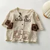 Blouses femininas de verão de manga curta camisa vintage gorda gorjeta de grife de crochê camisetas xadrez feminino boho roupas blusa mujer de 2023