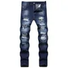 Jeans magros esticados para homens rasgados com calças jeans de ajuste fino de verão casual pantalones Hombre tamanho 28-42