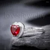 Bagues de cluster Loverjewelry Véritable romantique 8x8mm en forme de coeur Ruby Bague avec 14K Solide Or Blanc Incrustation Diamant Pour Femmes Bijoux