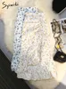 スカートsyiwidii shirring mermaid skirts for summer floral print sexy chiffon midi long skirt韓国ファッションエレガントなスカート230414
