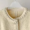 Kvinnors ull blandar koreanska mode kvinnor gul tweed jacka lös en breasted coat ull vinter 4 fickor blazers lyx varumärke kläder 231113